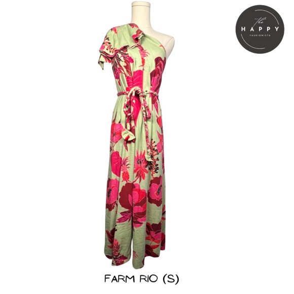 Farm Rio Fresh Garden One-Shoulder Linen Midi Dress (S) - Picture 2 of 12